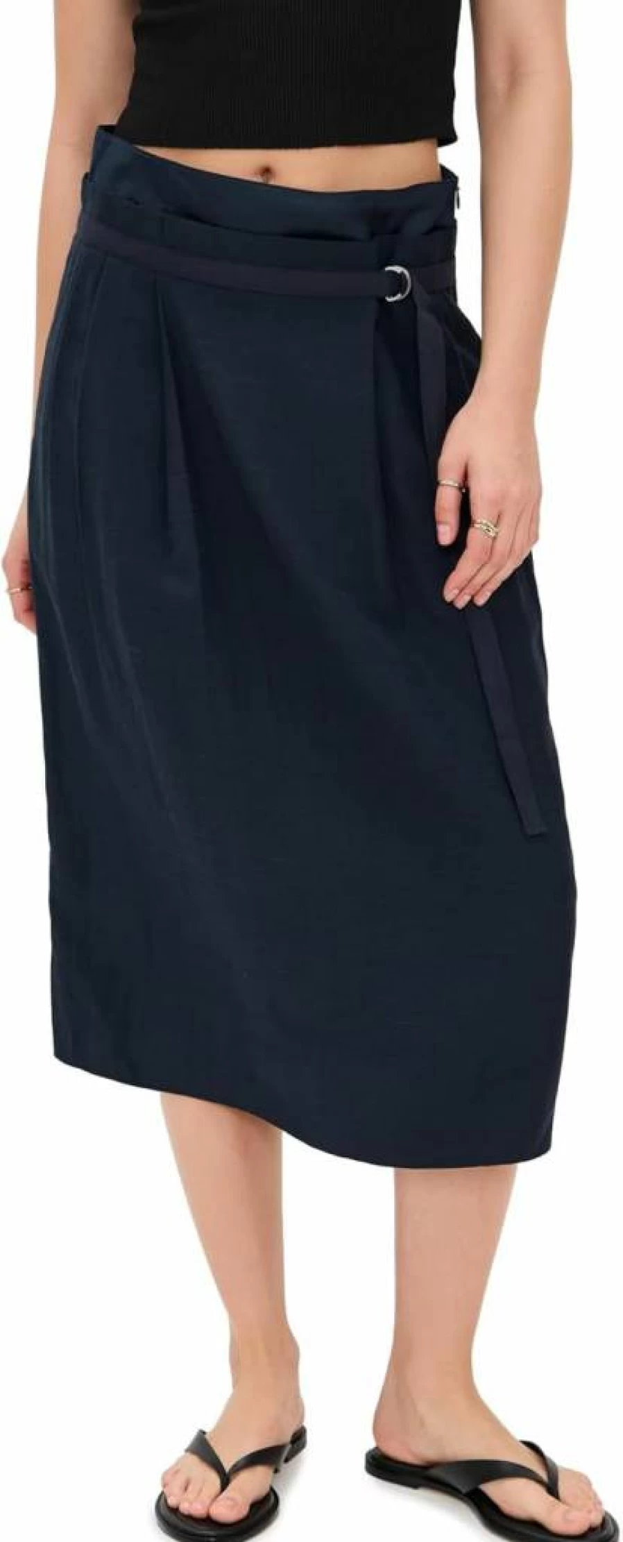 Vince Women's Double Waist D-Ring Skirt - Adjustable Belted Midi Skirt with D-Ring Detail