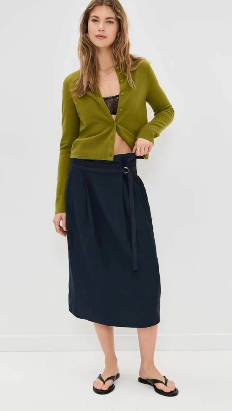 Vince Women's Double Waist D-Ring Skirt - Adjustable Belted Midi Skirt with D-Ring Detail