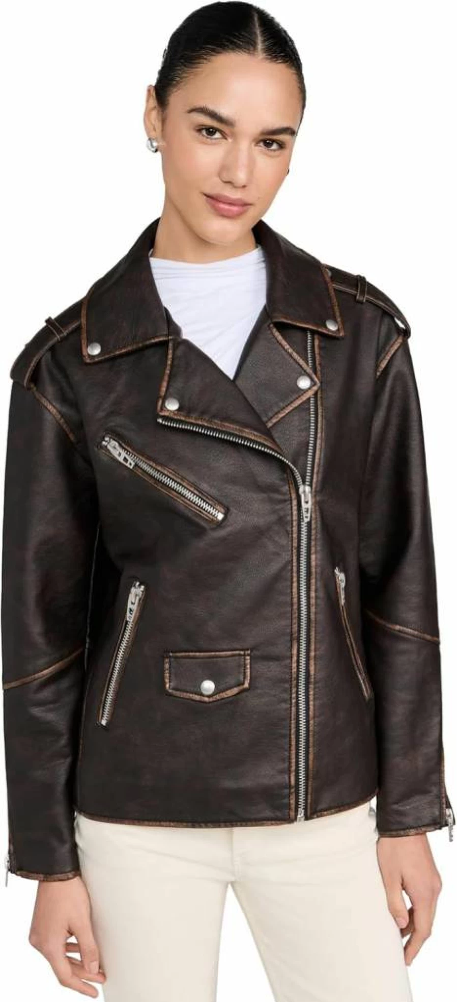 BLANKNYC Women's Faux Leather Moto Jacket - Vegan Biker Style Coat