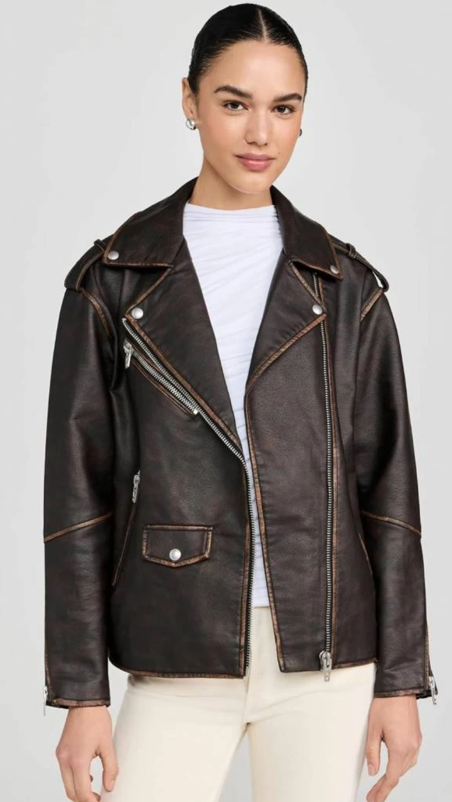 BLANKNYC Women's Faux Leather Moto Jacket - Vegan Biker Style Coat