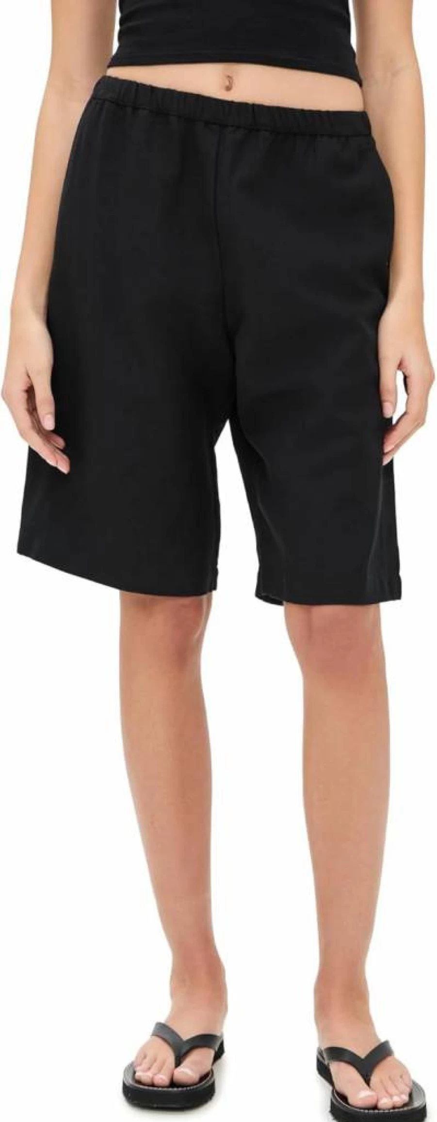 Enza Costa Women's High-Waisted Twill Bermuda Shorts – Comfortable Casual Summer Shorts