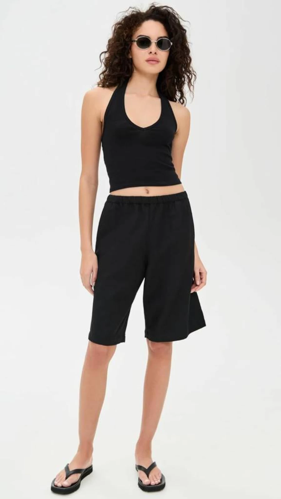 Enza Costa Women's High-Waisted Twill Bermuda Shorts – Comfortable Casual Summer Shorts