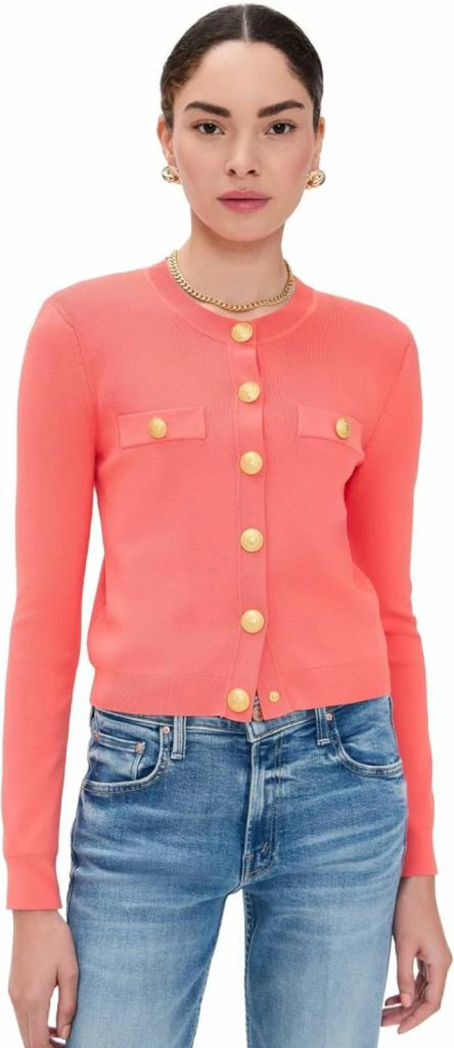 L'AGENCE Women's Toulouse Cropped Crewneck Cardigan Sweater