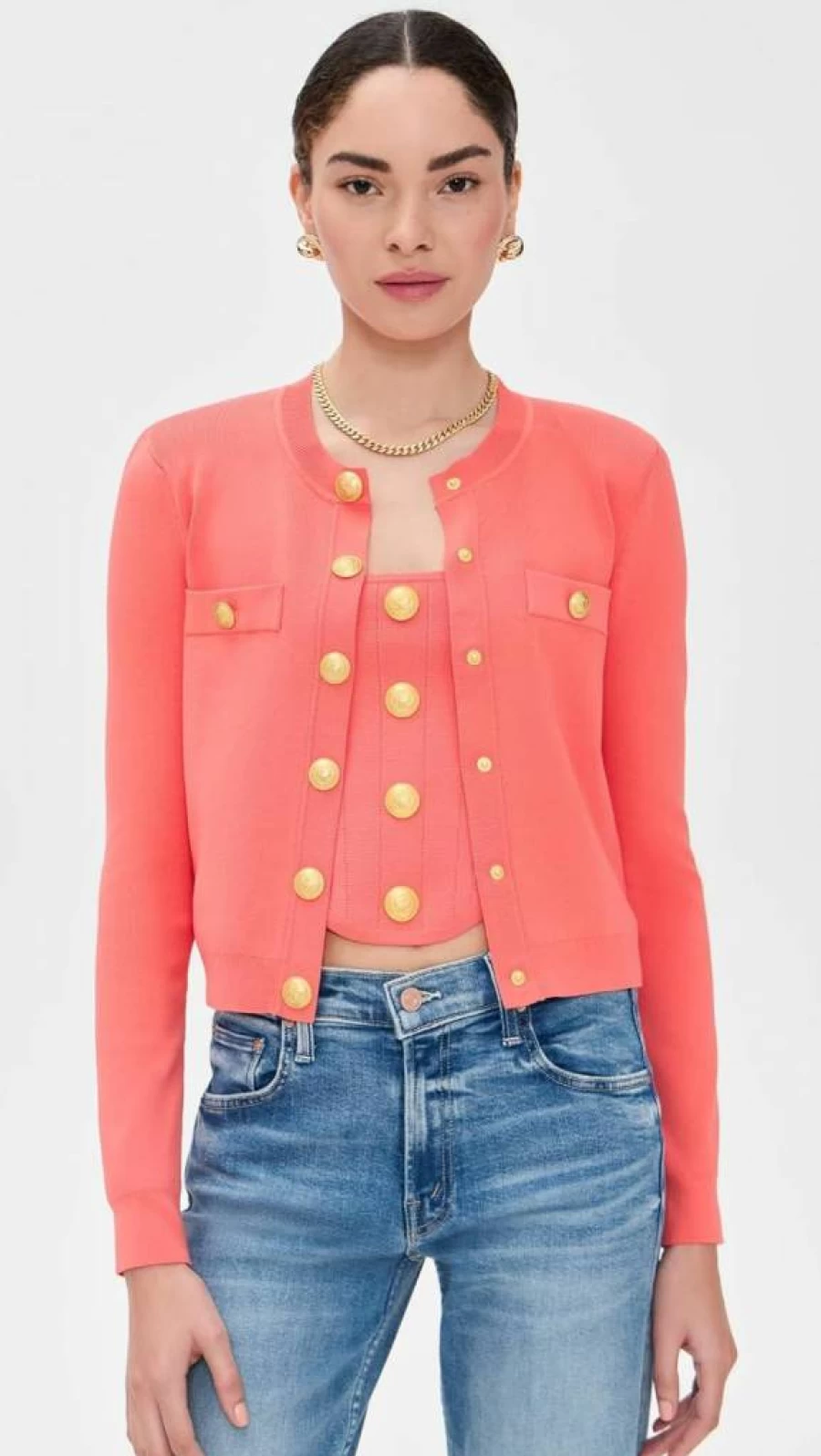 L'AGENCE Women's Toulouse Cropped Crewneck Cardigan Sweater