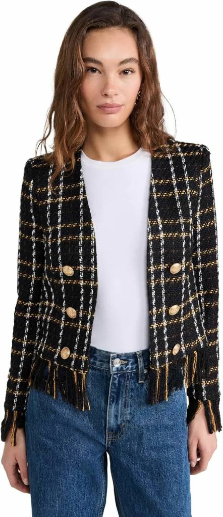 L'AGENCE Women's Belmont Fringe Jacket - Stylish Designer Denim Jacket with Fringe Details