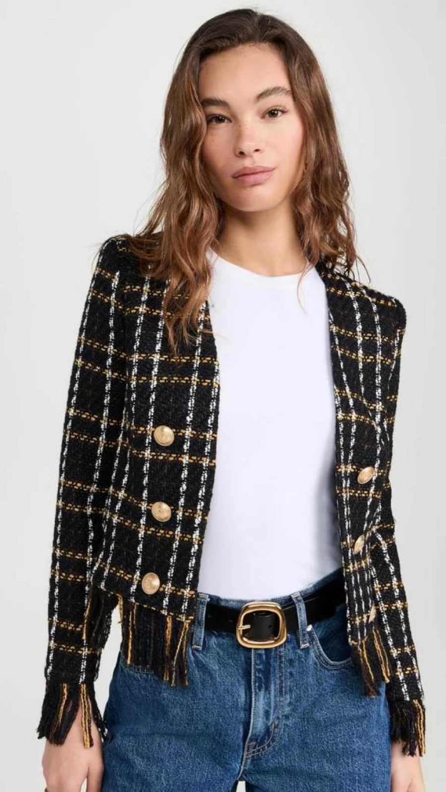 L'AGENCE Women's Belmont Fringe Jacket - Stylish Designer Denim Jacket with Fringe Details