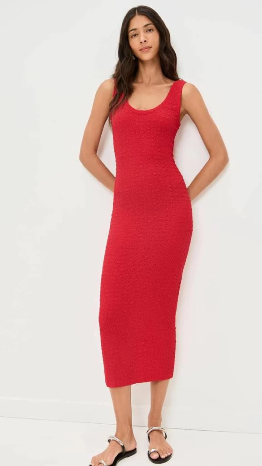 Enza Costa Women's Stylish Puckered Sleeveless Tank Dress for Casual Wear