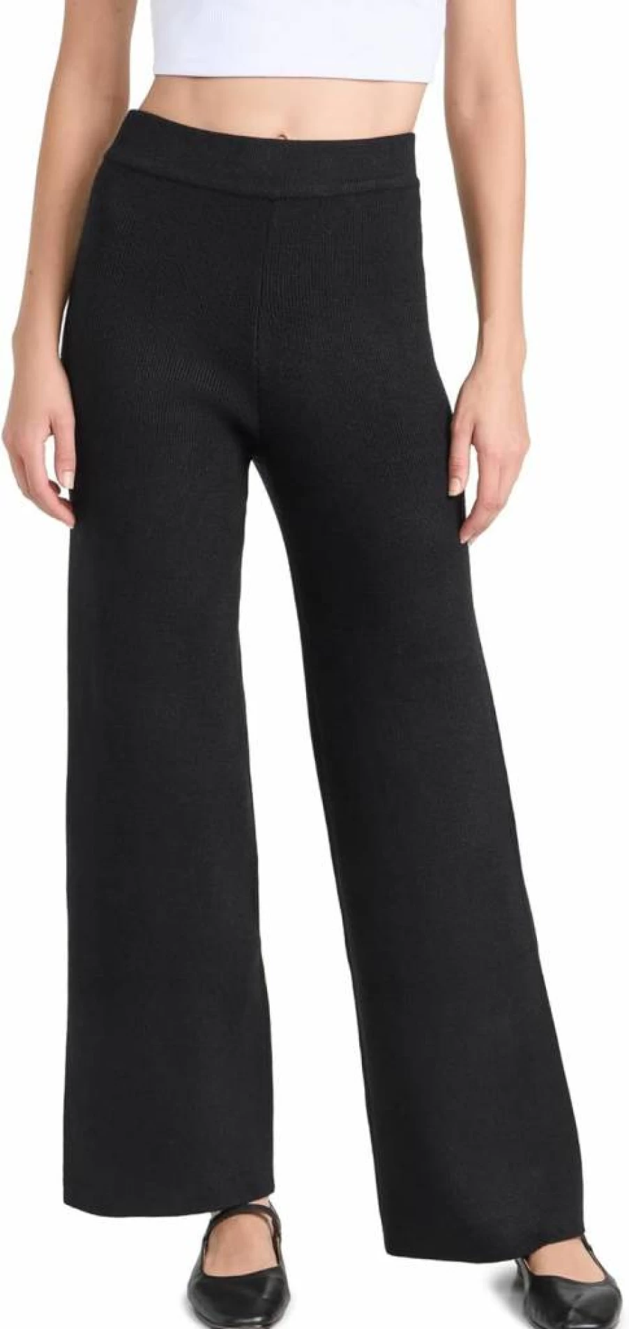 English Factory Women's High-Waisted Knit Wide-Leg Pants - Comfortable Stretch Casual Trousers
