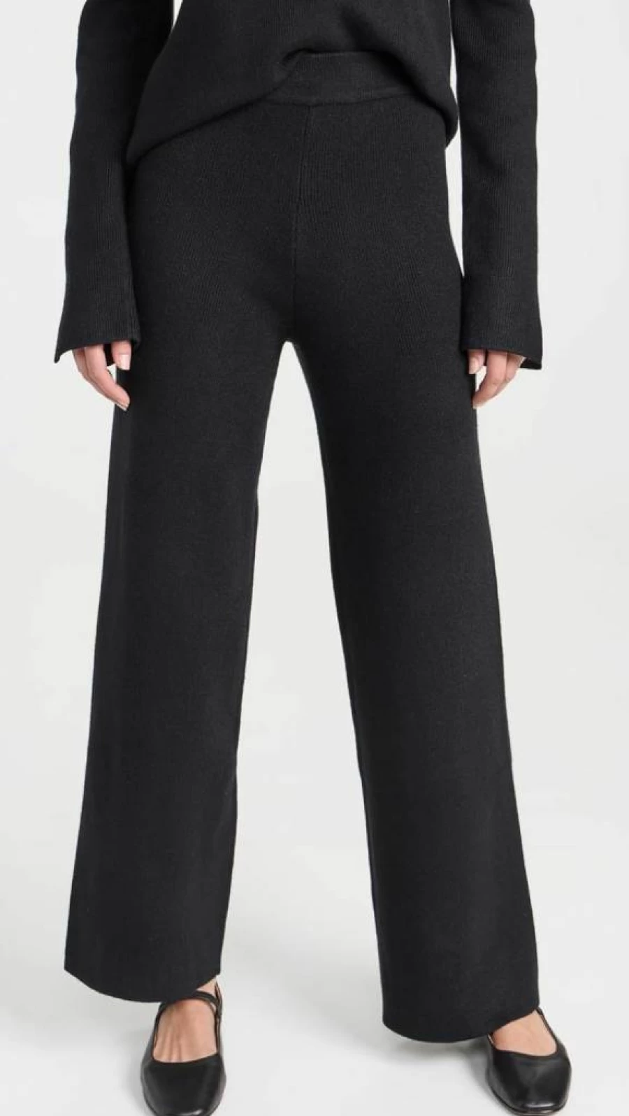 English Factory Women's High-Waisted Knit Wide-Leg Pants - Comfortable Stretch Casual Trousers
