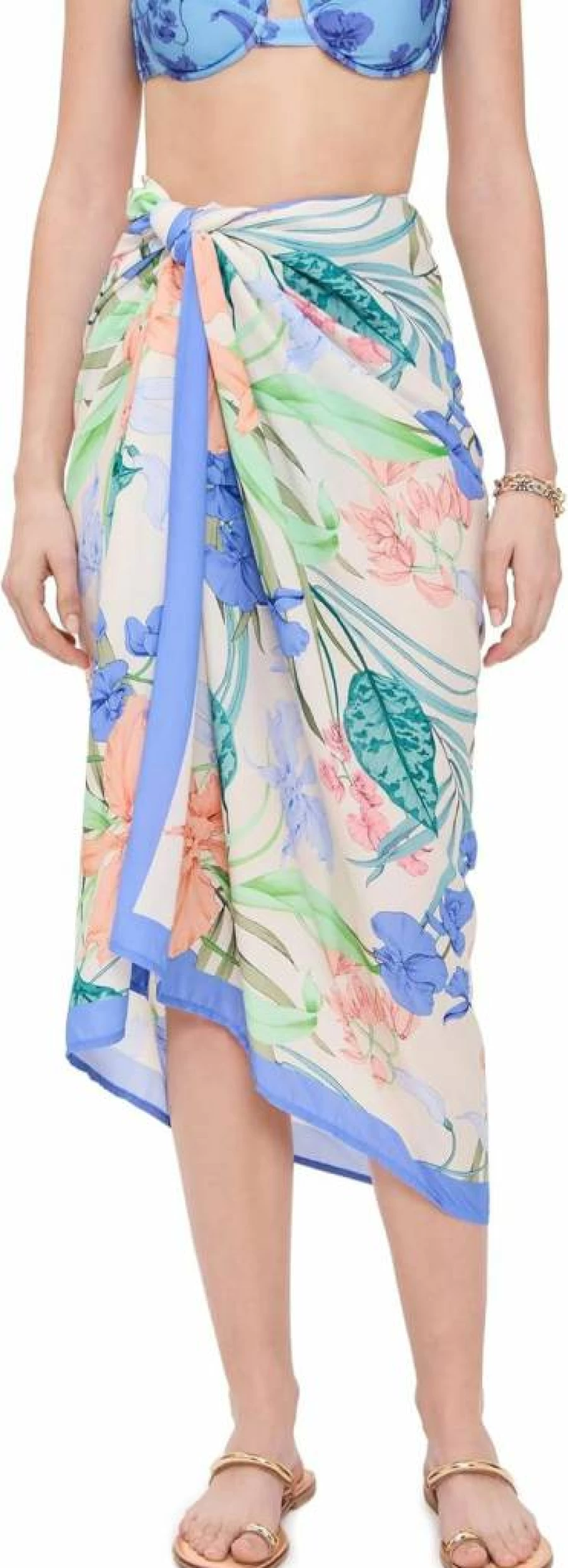MINKPINK Women's Ravina Sarong - Boho Beach Cover Up, Floral Print, Lightweight Swimwear Wrap Skirt