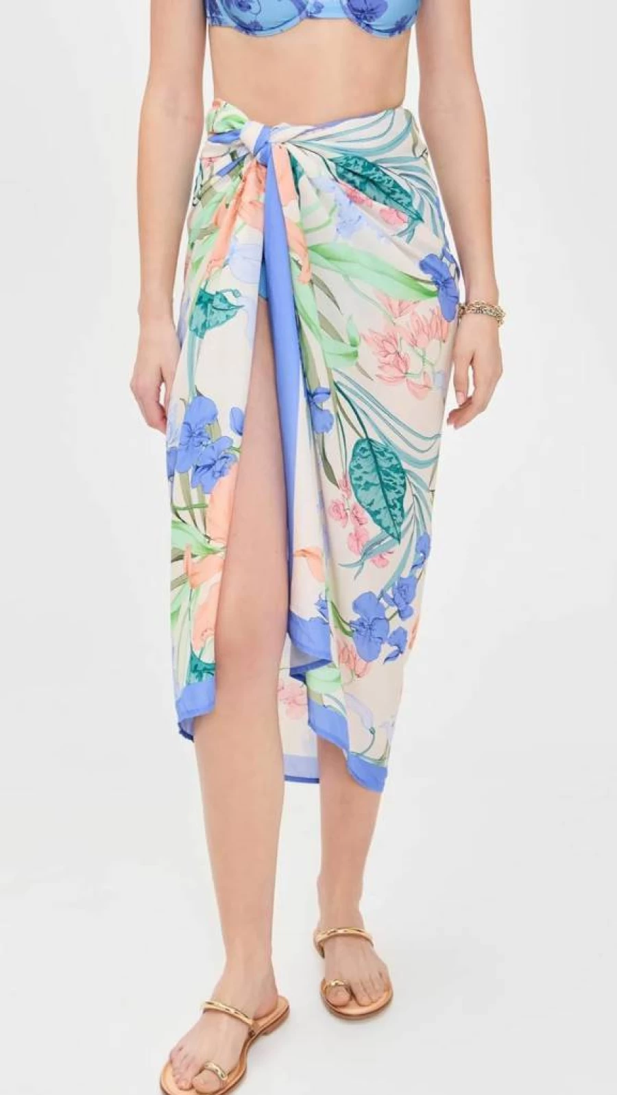 MINKPINK Women's Ravina Sarong - Boho Beach Cover Up, Floral Print, Lightweight Swimwear Wrap Skirt