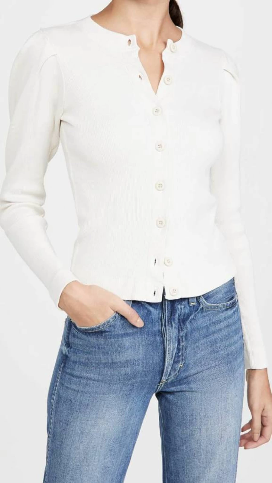 AMO Women's Chunky Knit Puff Sleeve Cardigan Sweater Cozy Open Front