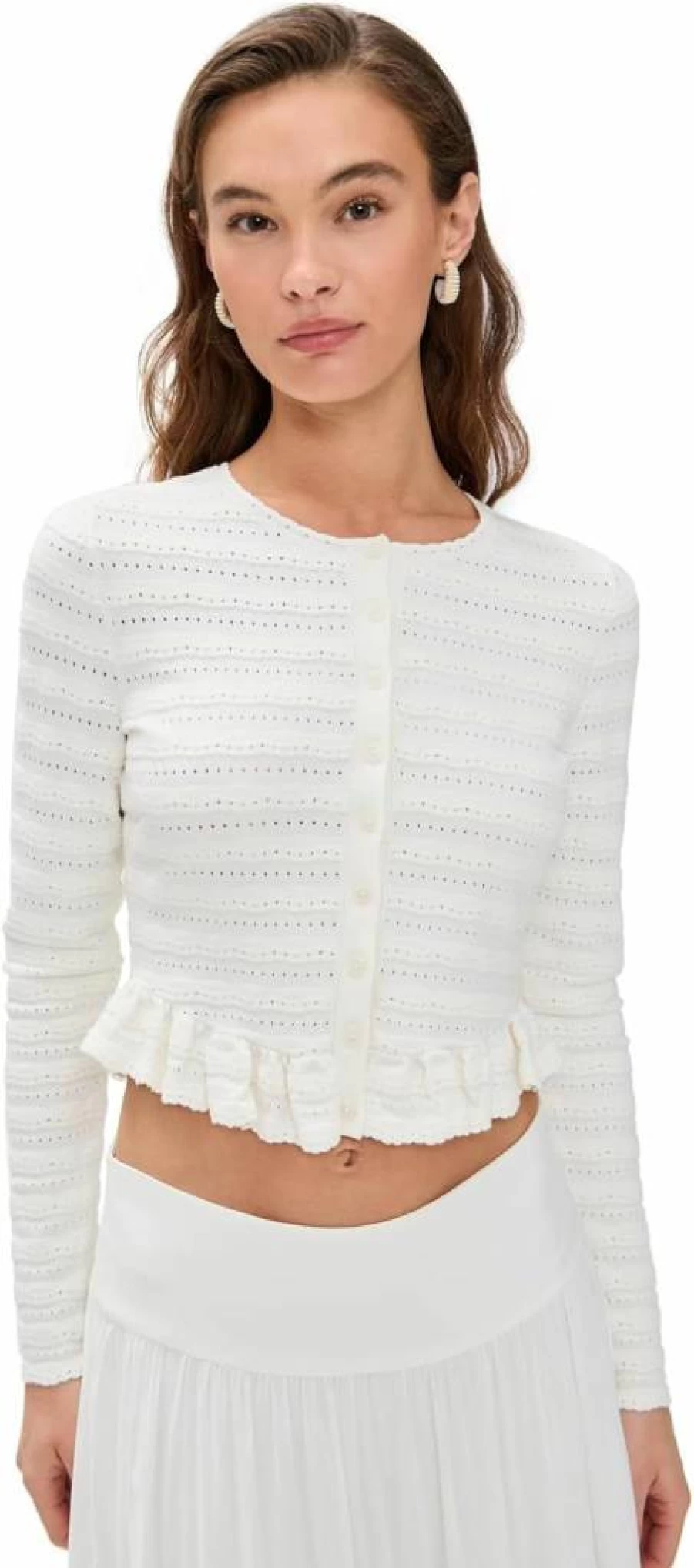 LOVESHACKFANCY Women's Rogan Cardigan Sweater - Feminine Knit Top Casual Chic