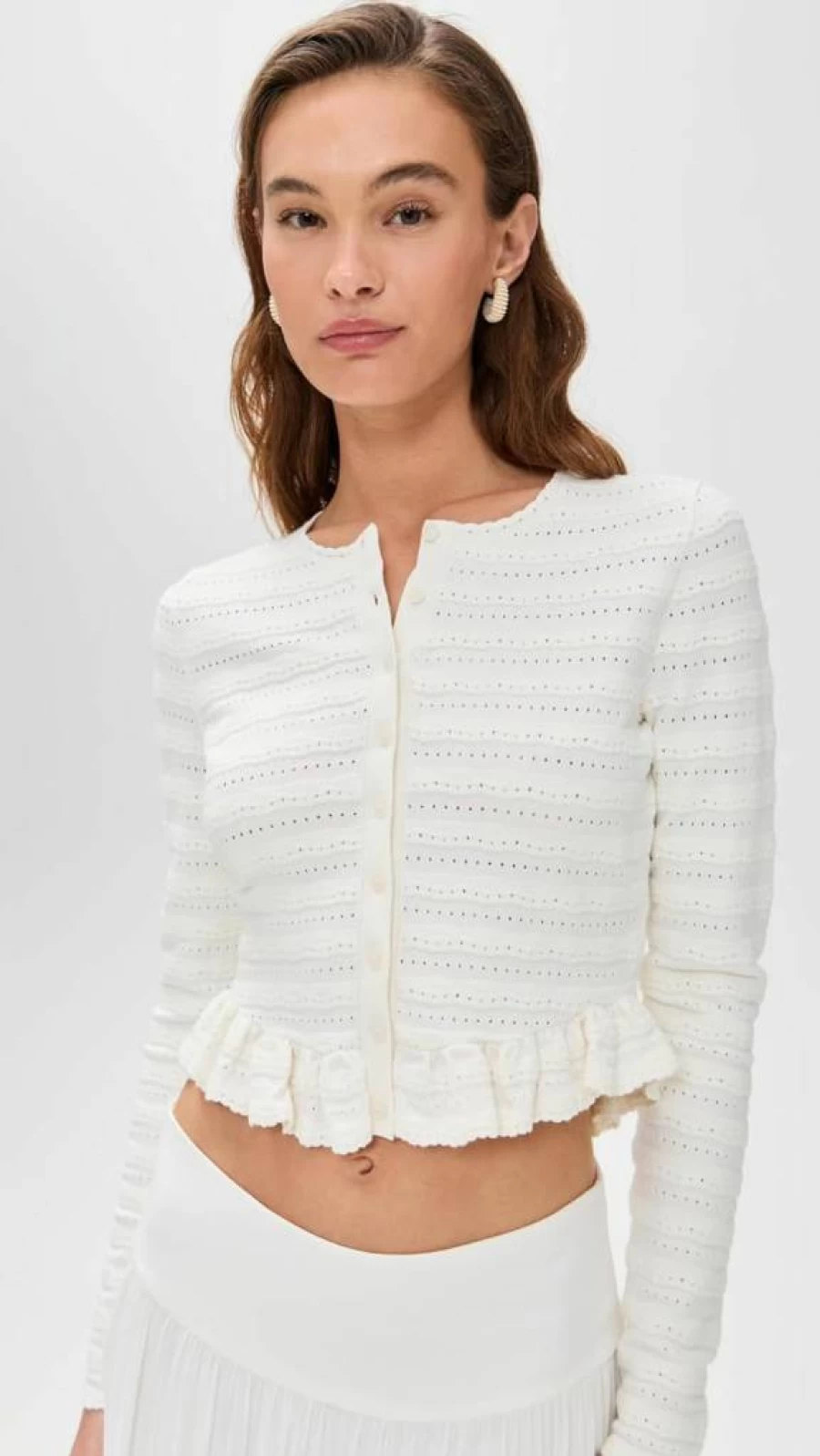 LOVESHACKFANCY Women's Rogan Cardigan Sweater - Feminine Knit Top Casual Chic