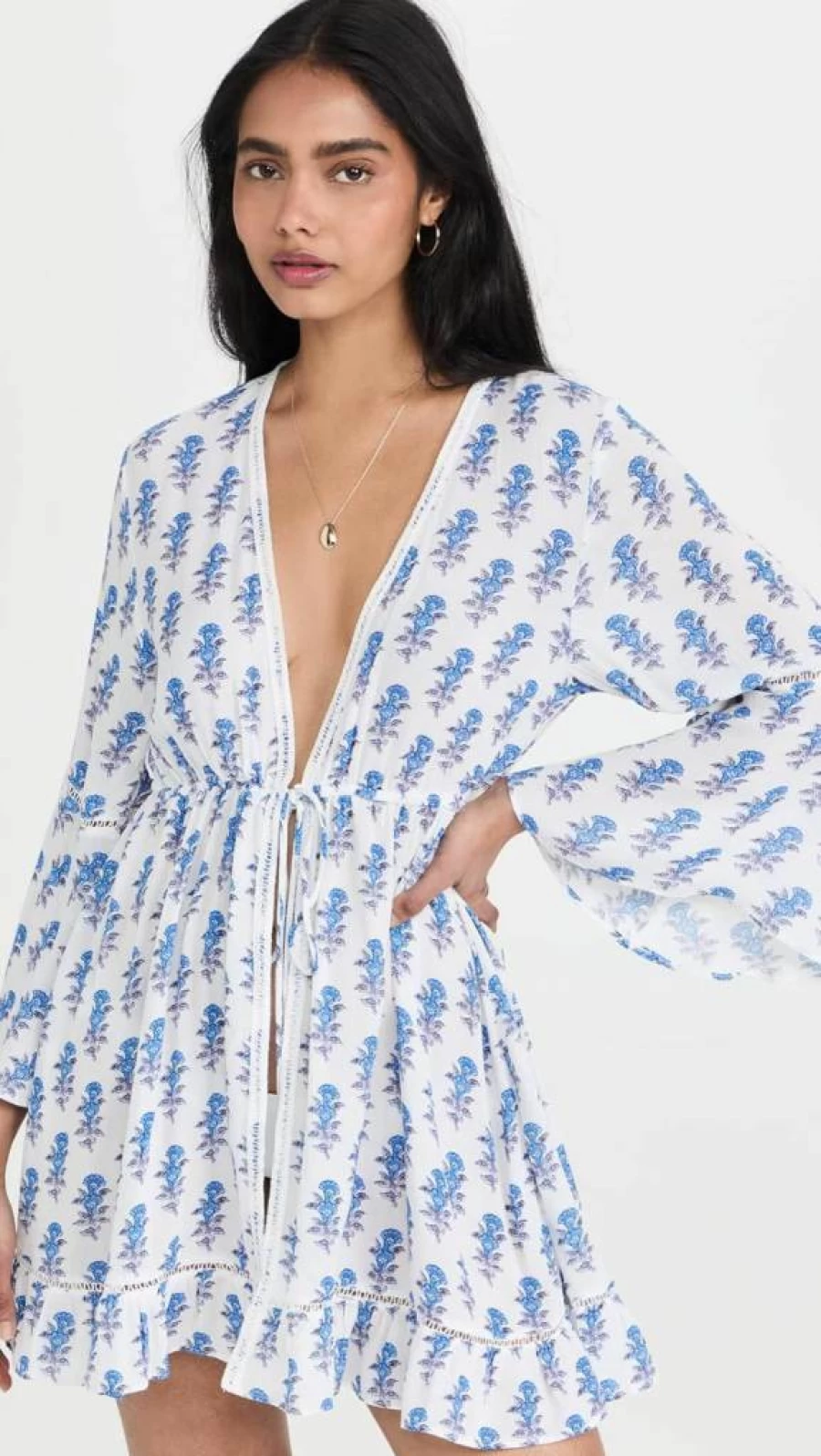 Playa Lucila Women's Mini Floral Print Kimono Robe - Lightweight Summer Cover Up Beachwear