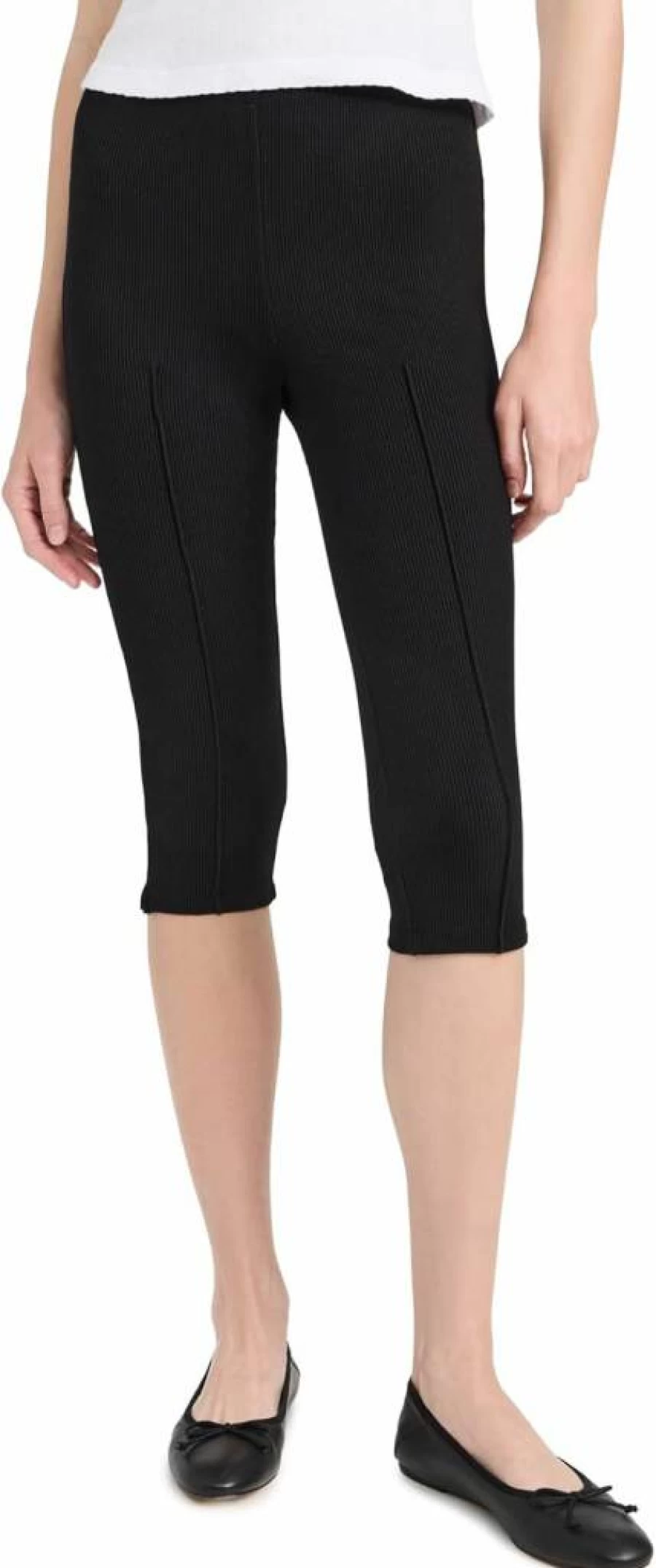 DONNI. Women's Ribbed Petal Pusher Pants - High-Waisted Stretch Trousers for Comfort & Style