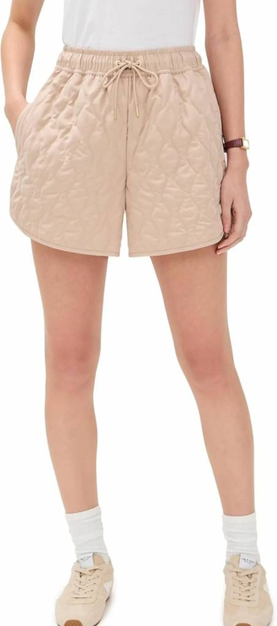 Varley Women's Catrine High-Waisted Quilted Shorts - Comfortable Athletic Shorts for Yoga & Running
