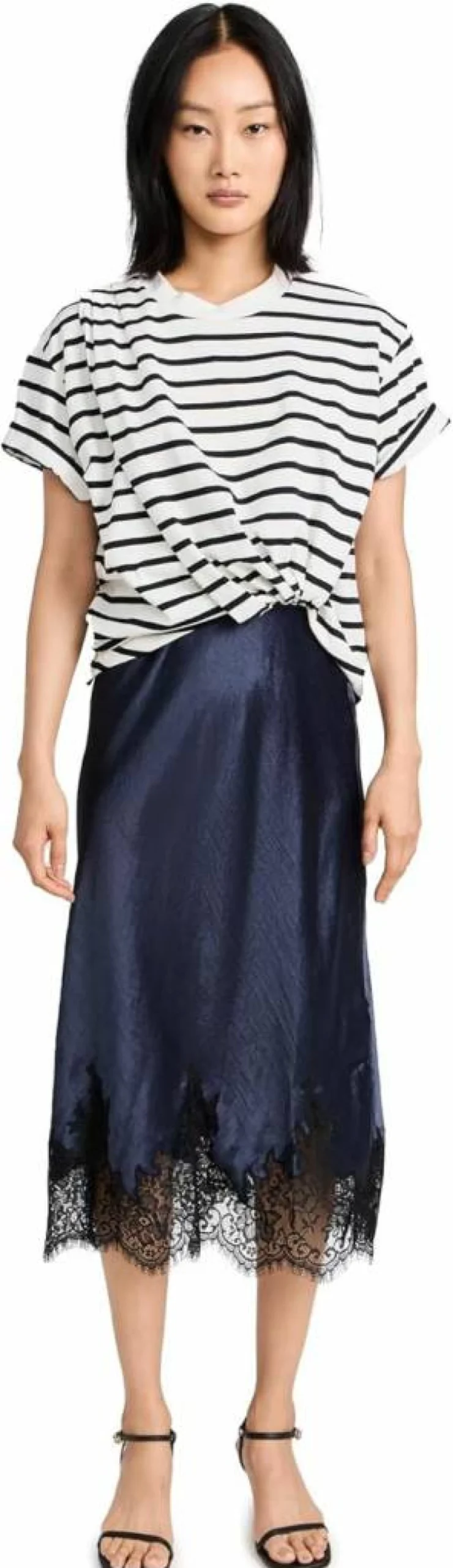 3.1 Phillip Lim Women's Striped Draped T-Shirt Dress - Slip Combo Style