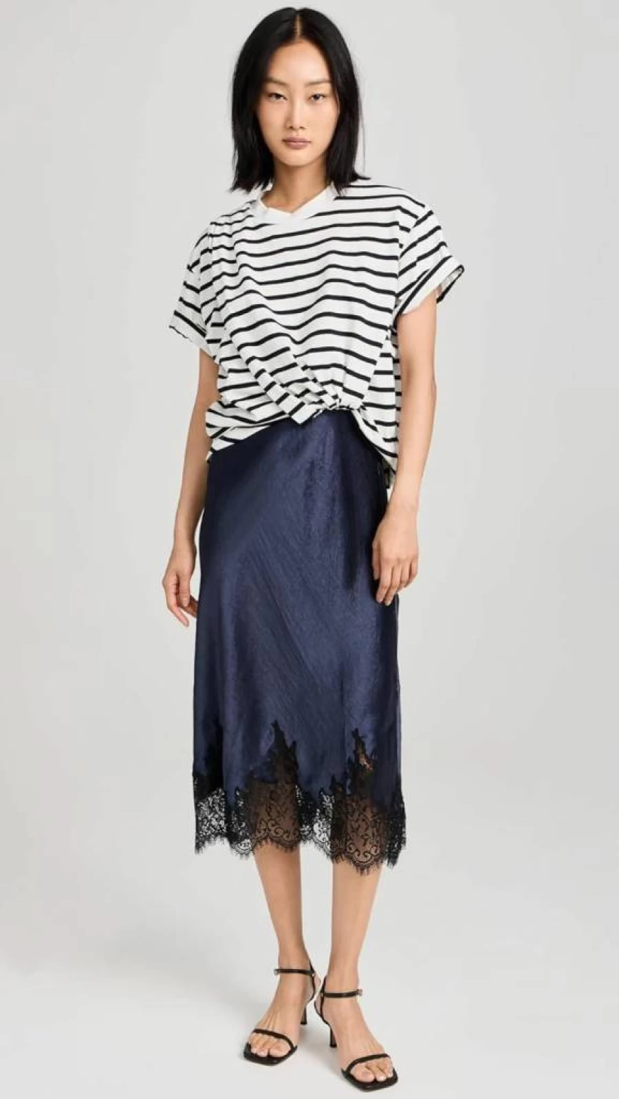 3.1 Phillip Lim Women's Striped Draped T-Shirt Dress - Slip Combo Style