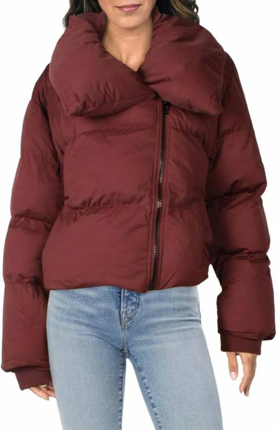 Avec Les Filles Women's Cropped Puffer Jacket - Warm Heavyweight Winter Coat