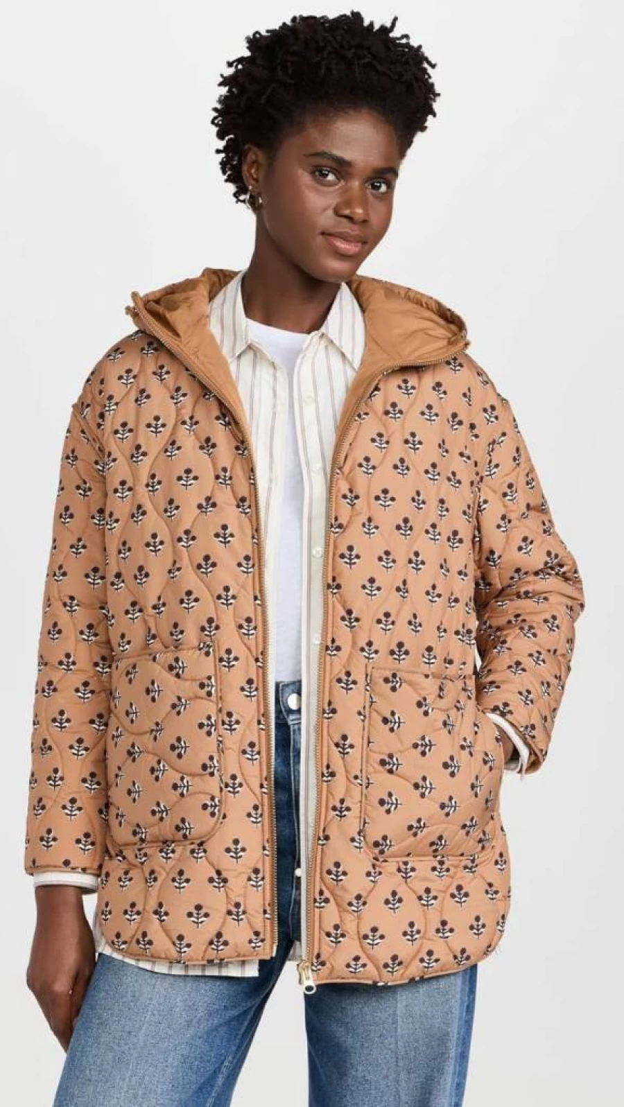 Marea Women's Floral Quilted Puffer Jacket - Lightweight Winter Coat with Block Print Design