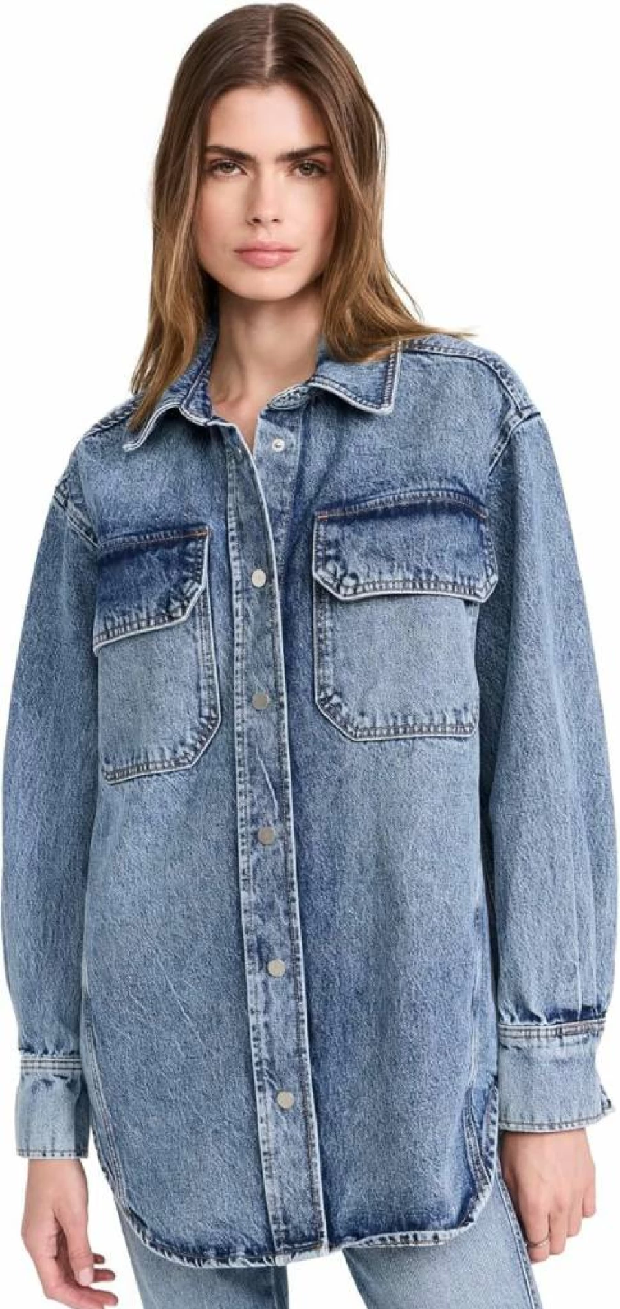 Apiece Apart Women's Pia Oversized Shacket - Lightweight Plaid Button-Down Coat Jacket