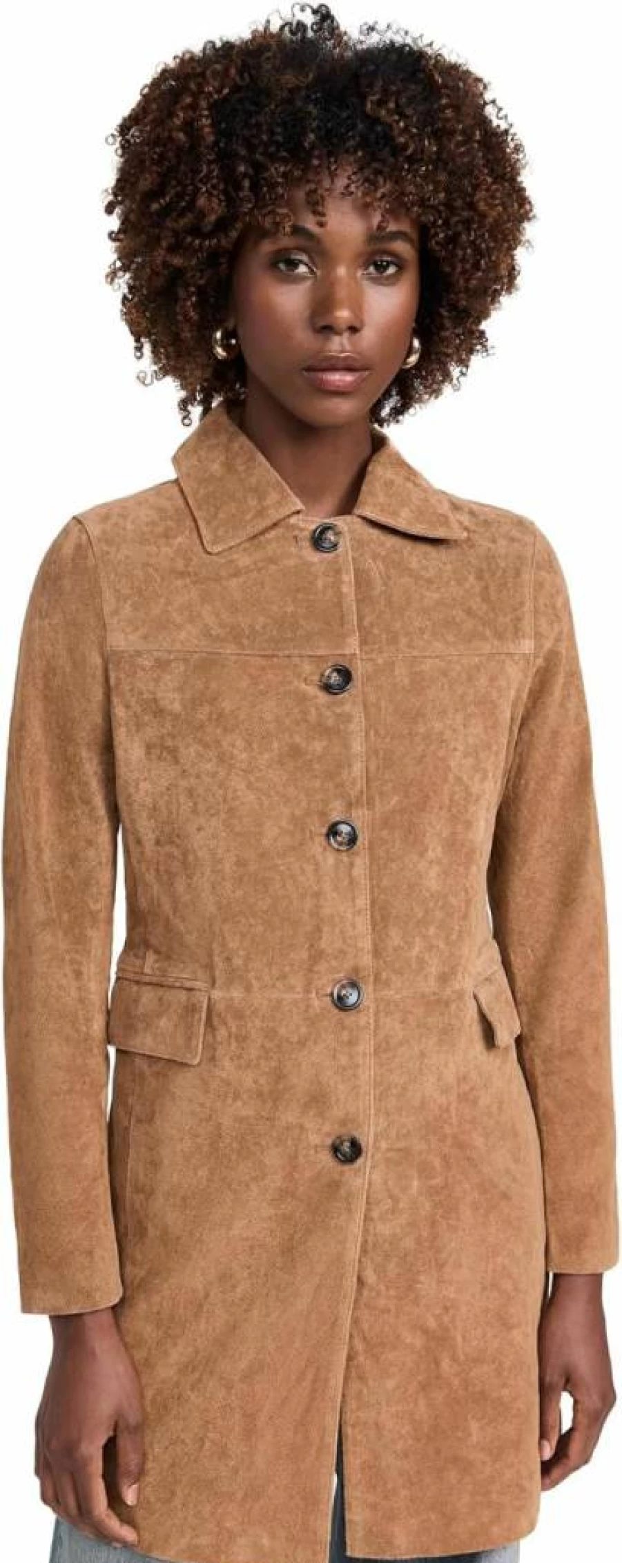 BLANKNYC Women's Genuine Suede Trench Coat - Classic Long Jacket for Women