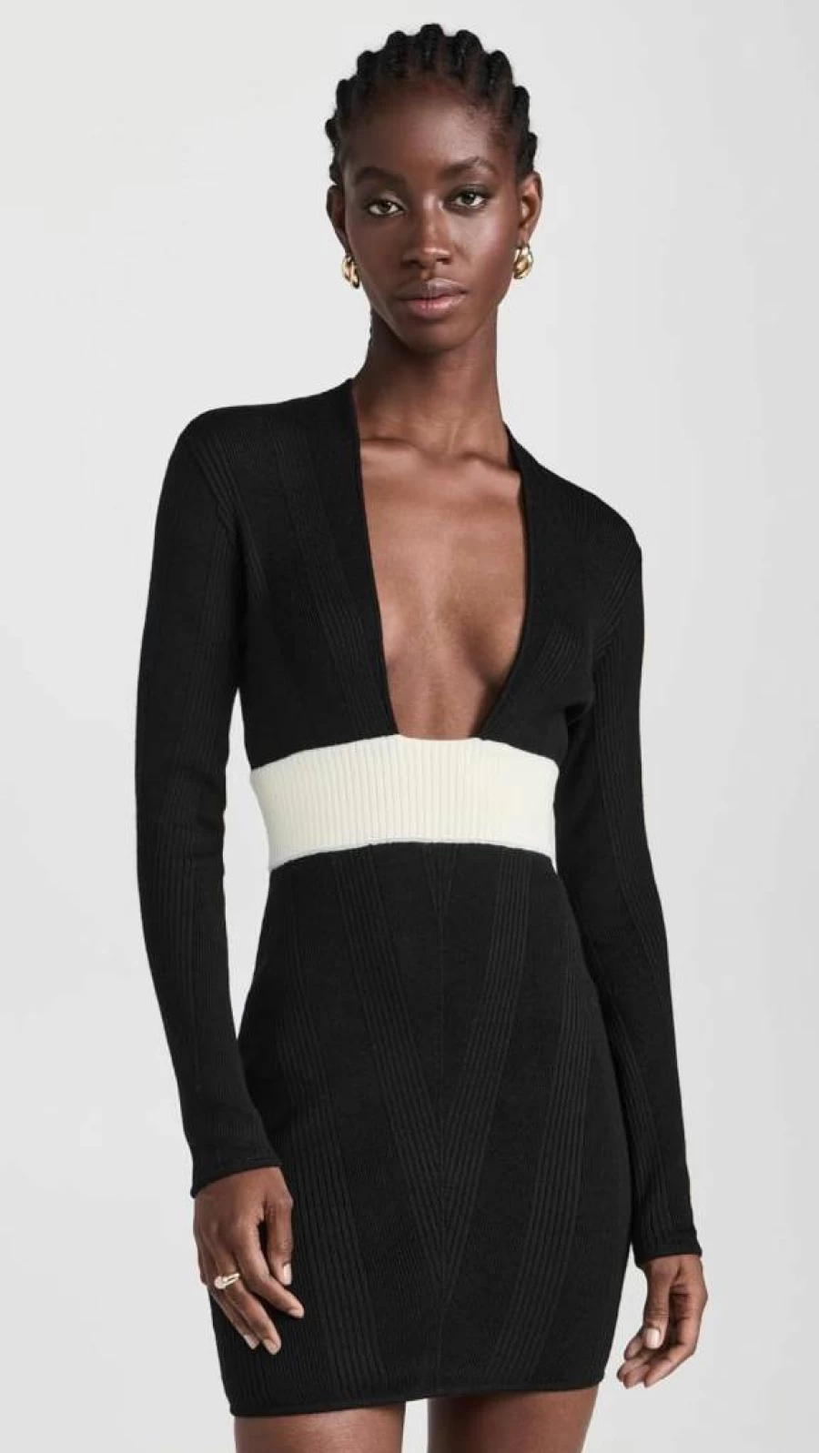 Victor Glemaud Women's U-Neck Long Sleeve Mini Dress - Elegant Bodycon Style