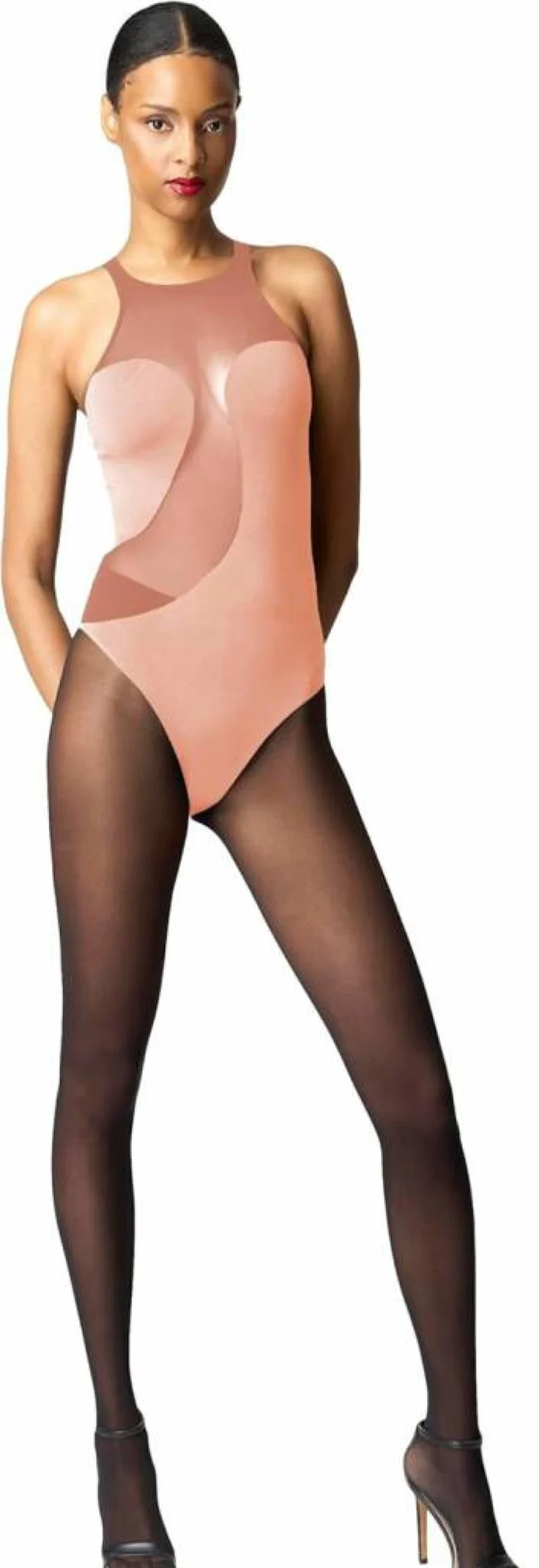 Wolford Women's Sleeveless Seamless Bodysuit - Brazilian Cut Sheer Satin Slim Fit with Snap Closure & Cotton Gusset