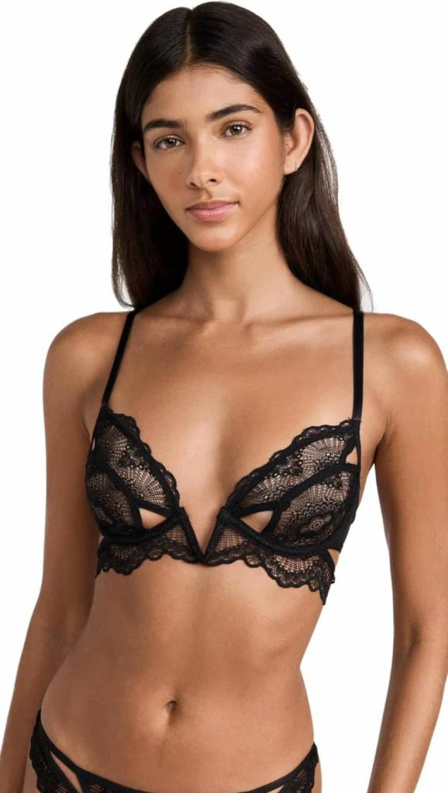 Thistle and Spire Women's Kane Cutout V Wire Bra - Sexy Lingerie with Mesh Details and Supportive Underwire