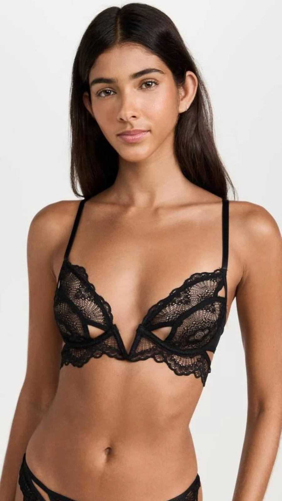 Thistle and Spire Women's Kane Cutout V Wire Bra - Sexy Lingerie with Mesh Details and Supportive Underwire