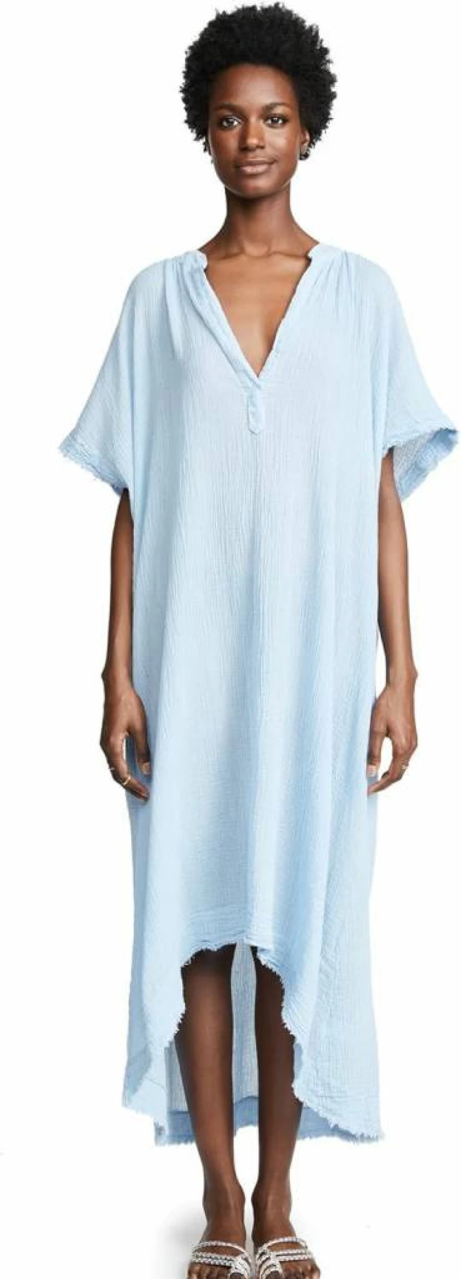 9SEED Women's Tunisian Embroidered Short Sleeve Caftan Dress - Boho Summer Beach Tunic