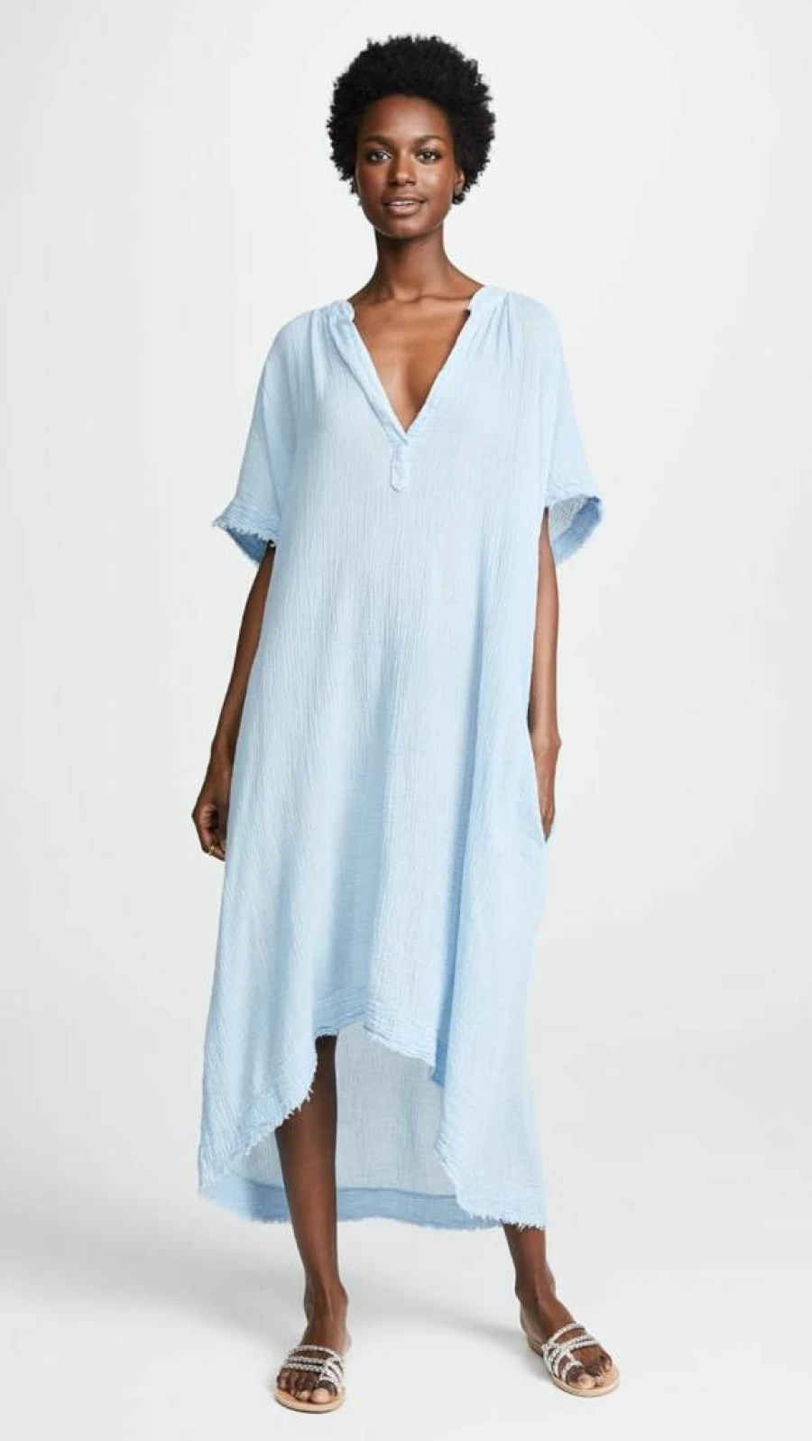 9SEED Women's Tunisian Embroidered Short Sleeve Caftan Dress - Boho Summer Beach Tunic