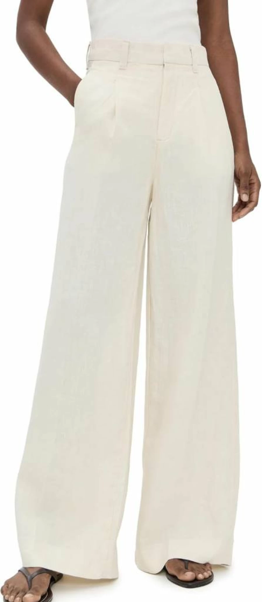 DL1961 Women's High Rise Wide Leg Linen Pants - Hepburn Style Pleated Trousers