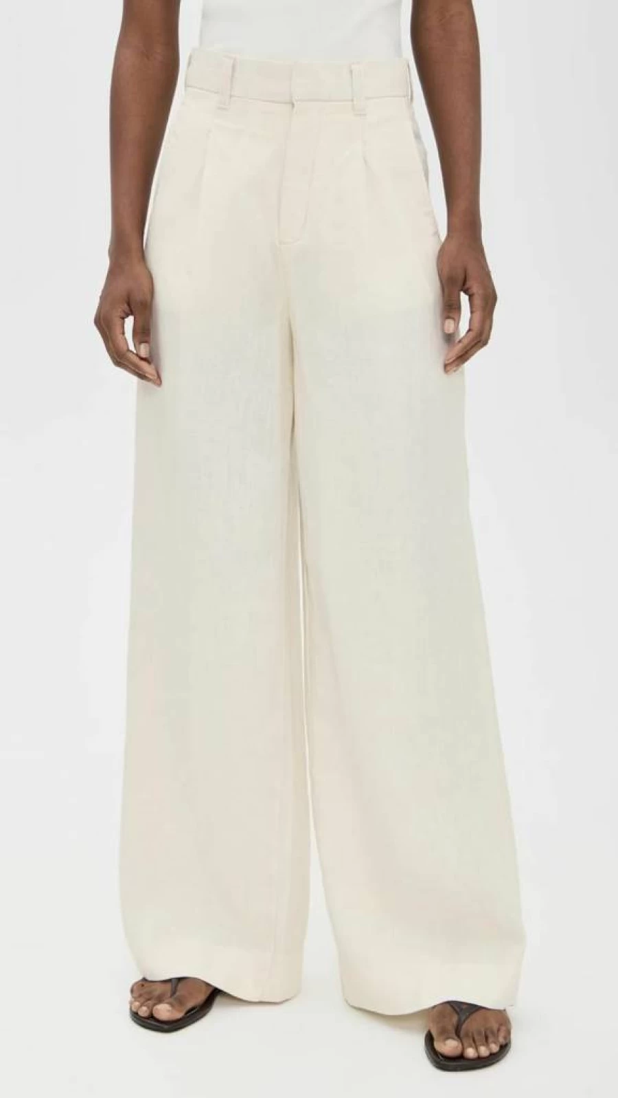 DL1961 Women's High Rise Wide Leg Linen Pants - Hepburn Style Pleated Trousers
