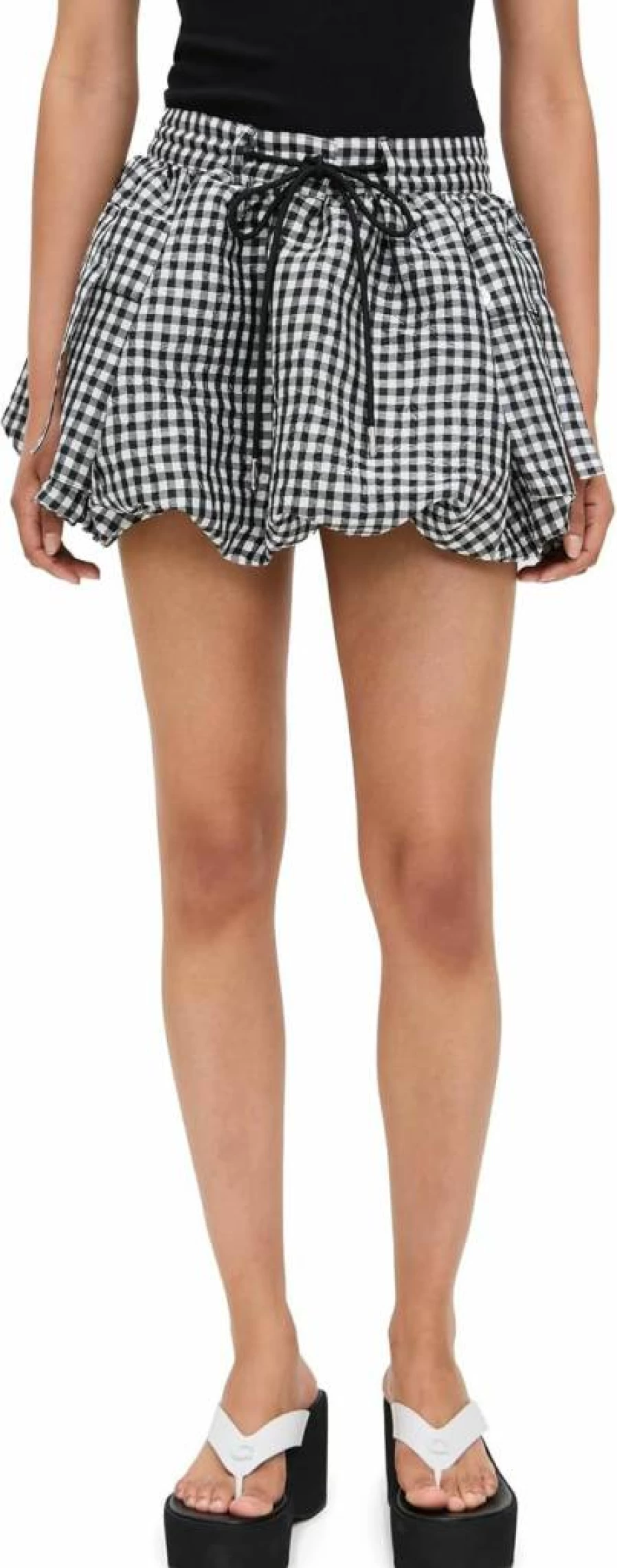 Ganni Women's Crinkled Taffeta Check Mini Skirt - Bubble Hem Plaid Design