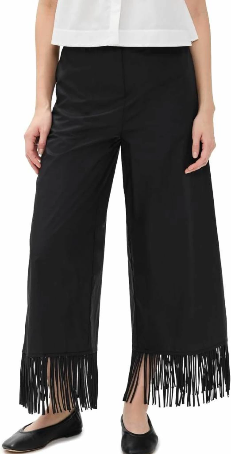 MEIMEIJ Women's Stylish Poplin Pants with Trendy Fringe Hem Detail