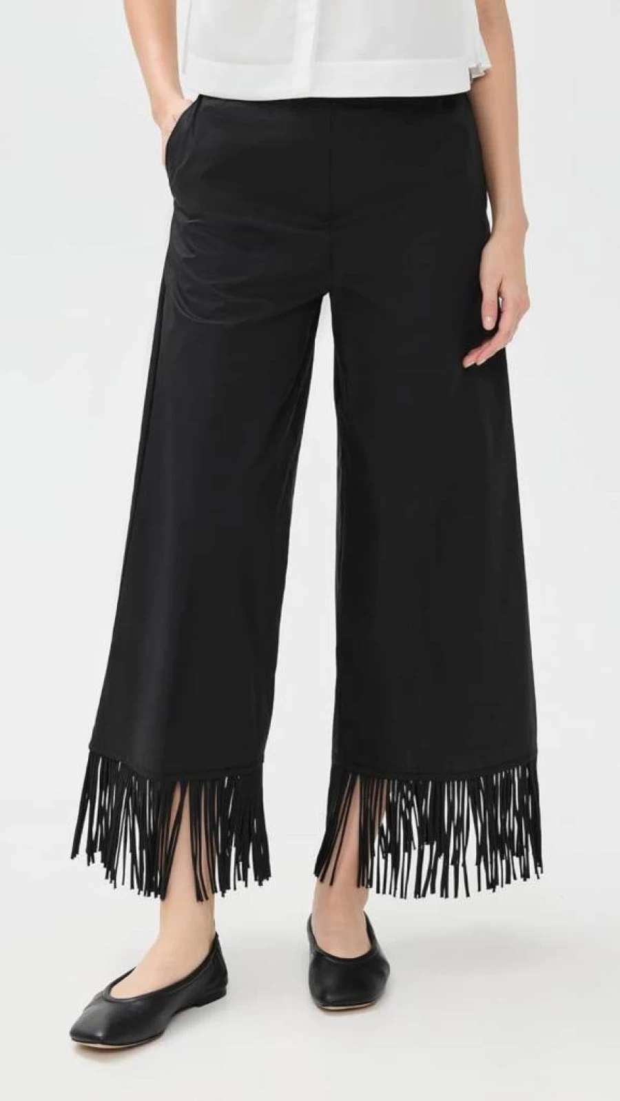 MEIMEIJ Women's Stylish Poplin Pants with Trendy Fringe Hem Detail