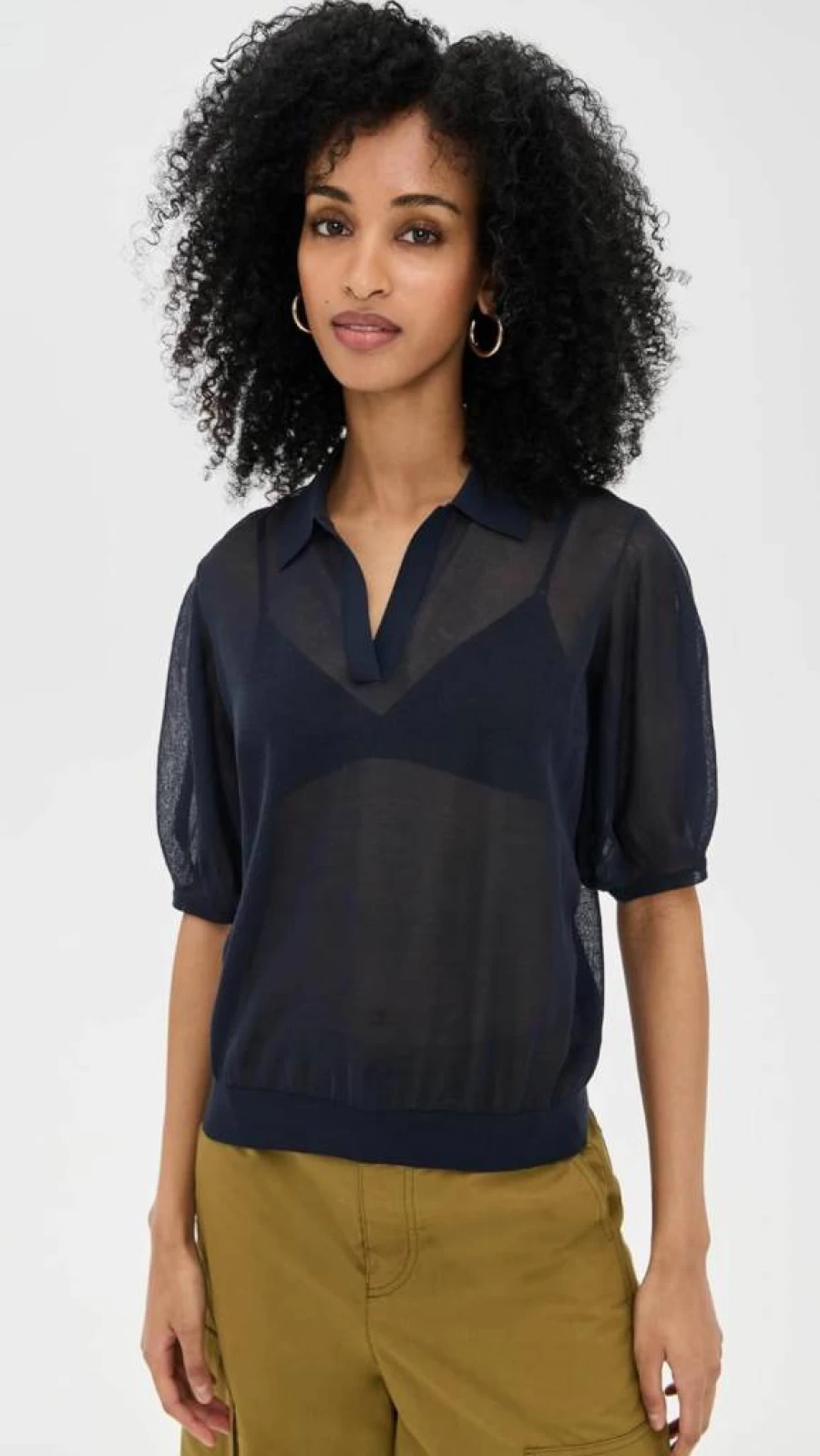 Theory Women's Blouson Polo Shirt - Classic Fit Casual Top