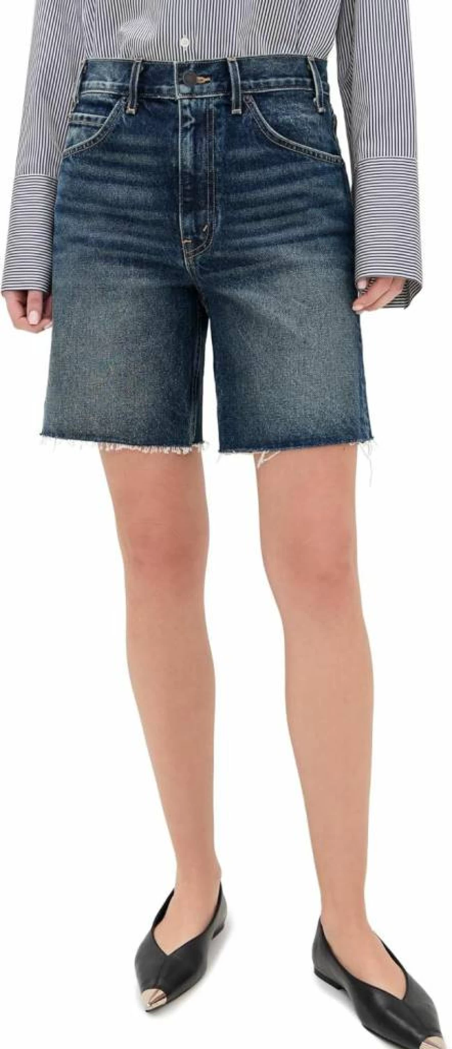 Nili Lotan Women's Russel High-Rise Denim Shorts - Classic Blue Distressed Vintage Style