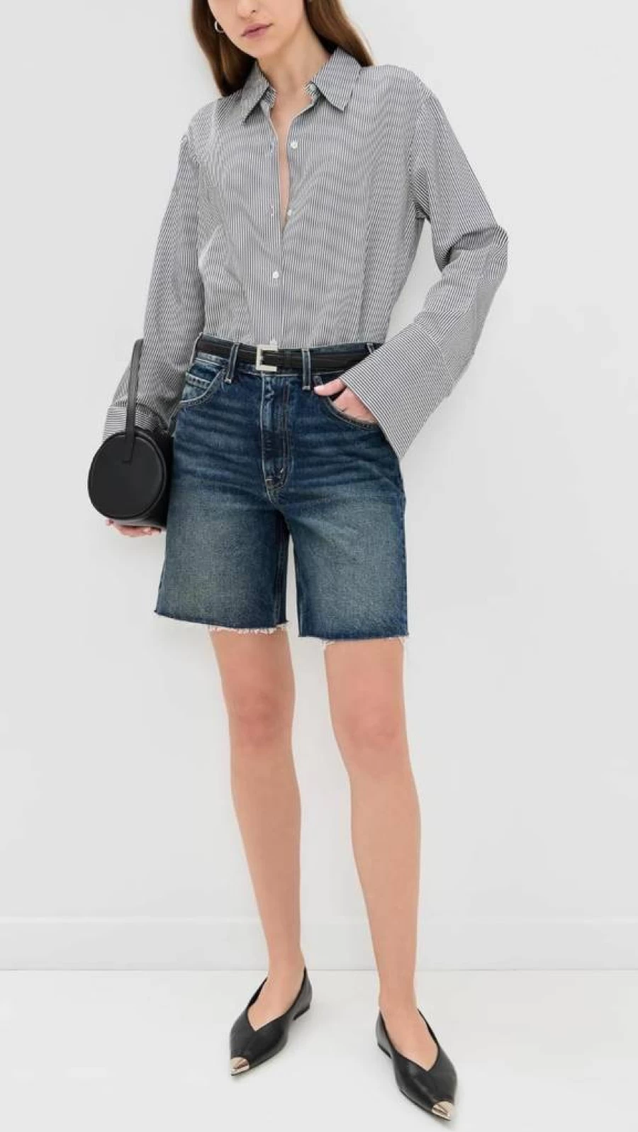 Nili Lotan Women's Russel High-Rise Denim Shorts - Classic Blue Distressed Vintage Style